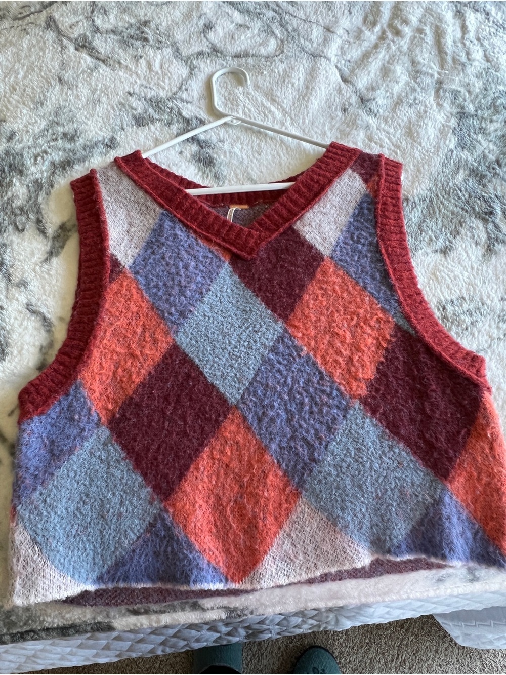 Quinn Sweater Vest by Free People in the rust/lavender multi colorway - Argyle
